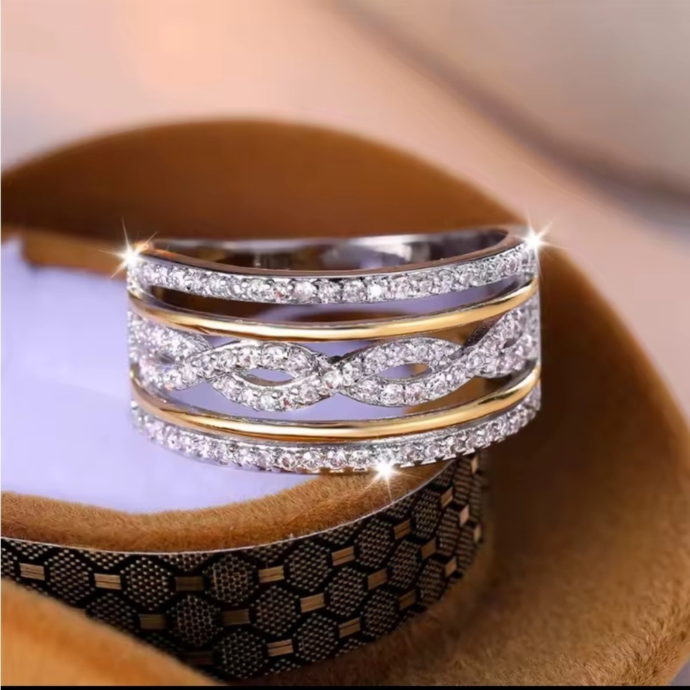 Wedding bridal zircon Dazzling Gold and Silver Women's Ring - Picture 4 of 5